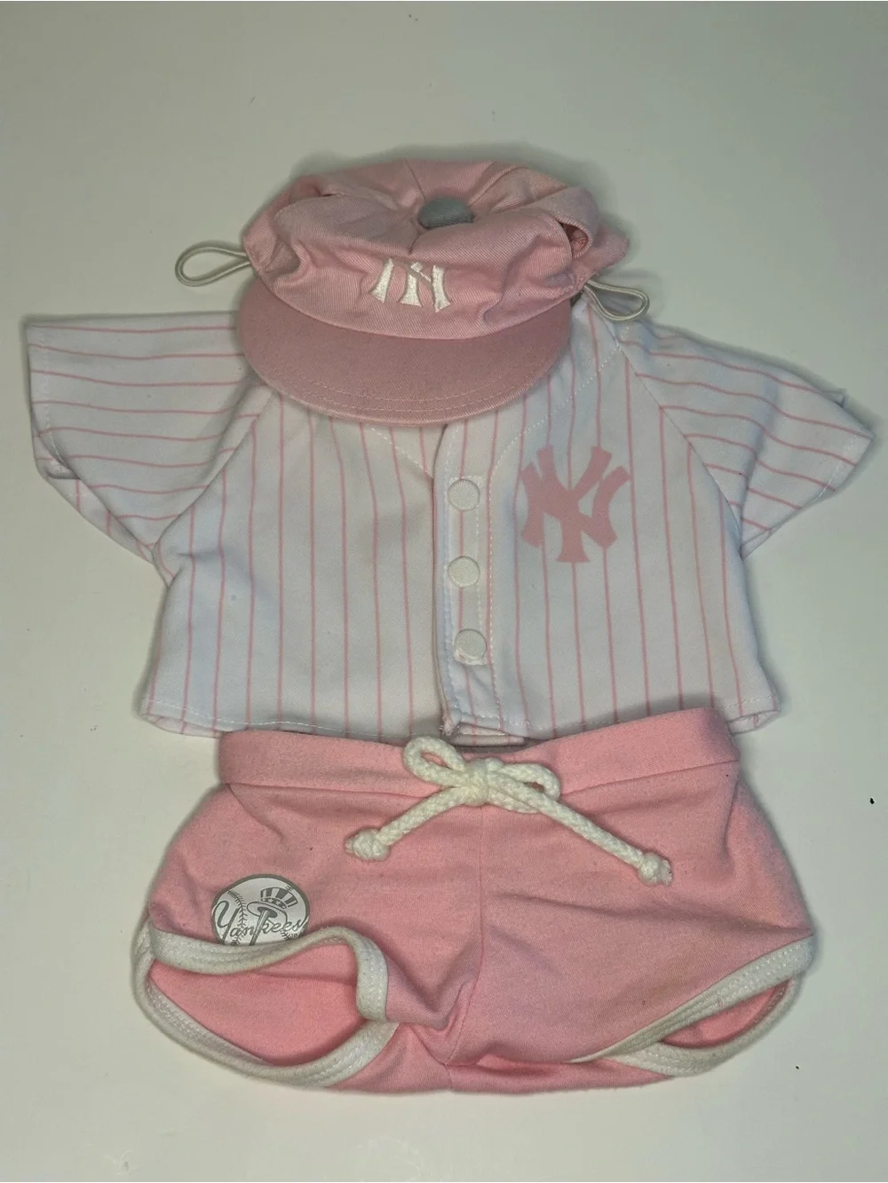 Build A Bear Workshop Pink New York Yankees Lot 3 Jersey, Shorts, & Hat Genuine